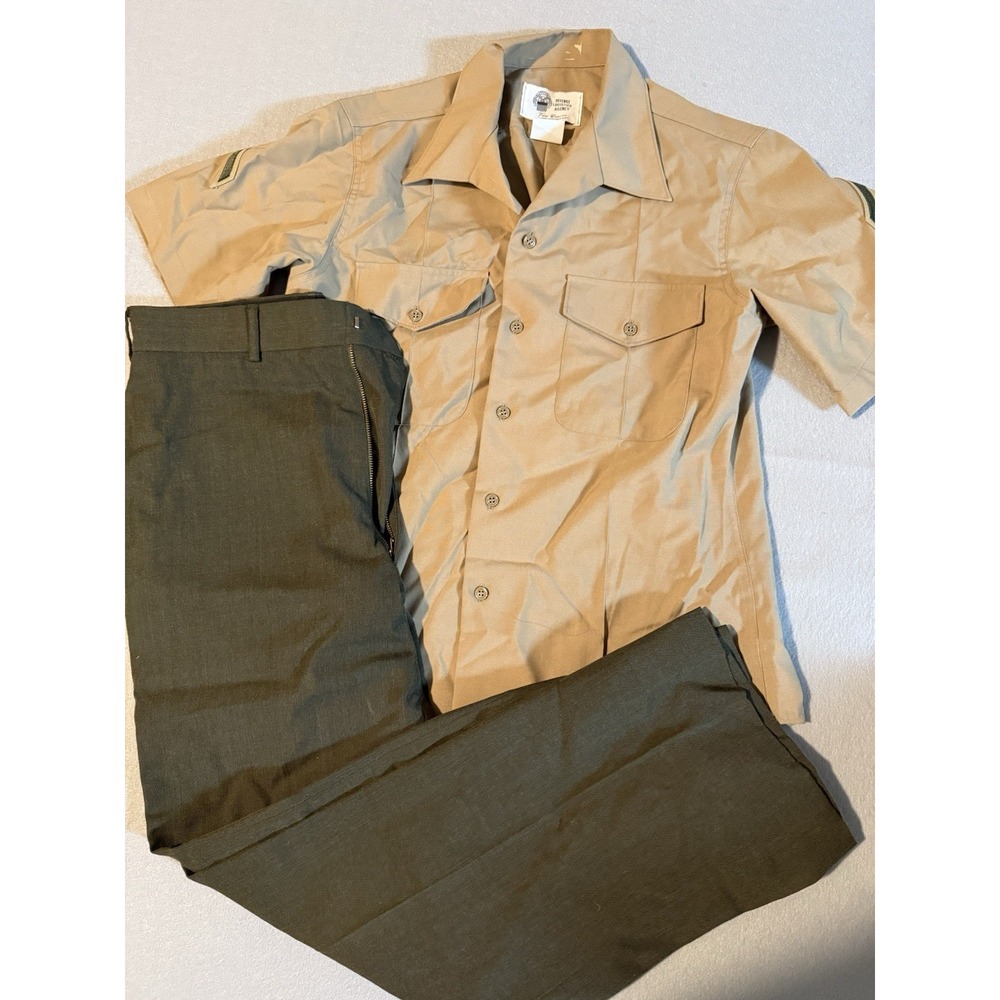 USMC Uniform Khaki Shirt Size Medium, 16 And Green Pants Size 35L